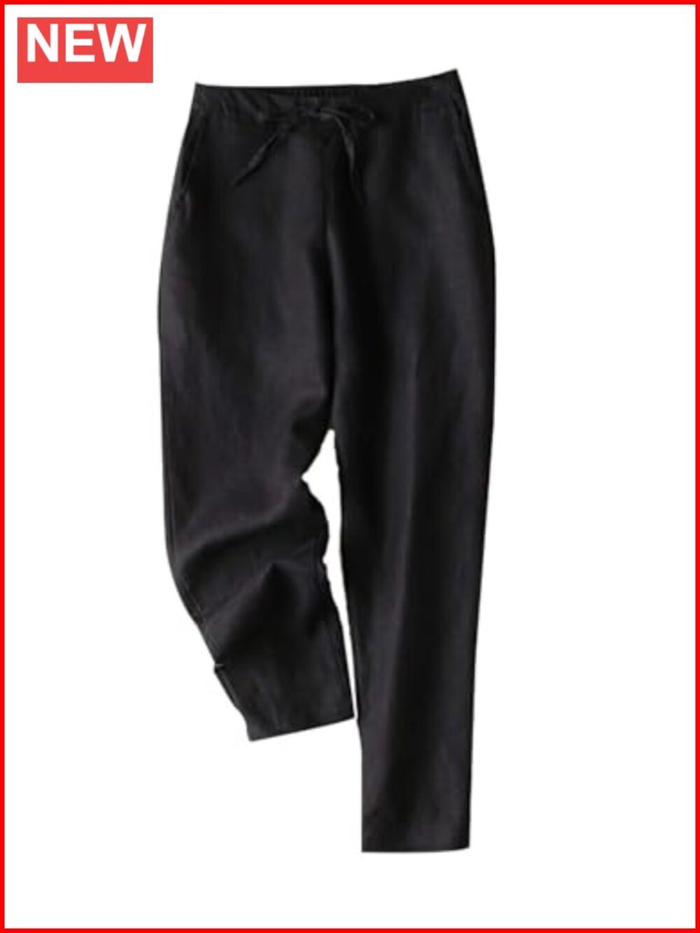 Cotton Linen Tapered Jogger Pants with Drawstring High Rise